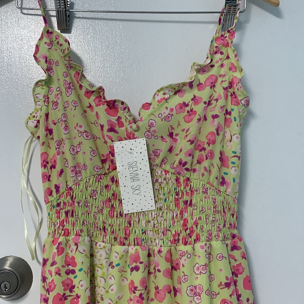 Sienna Sky dress lime green and pink floral size small